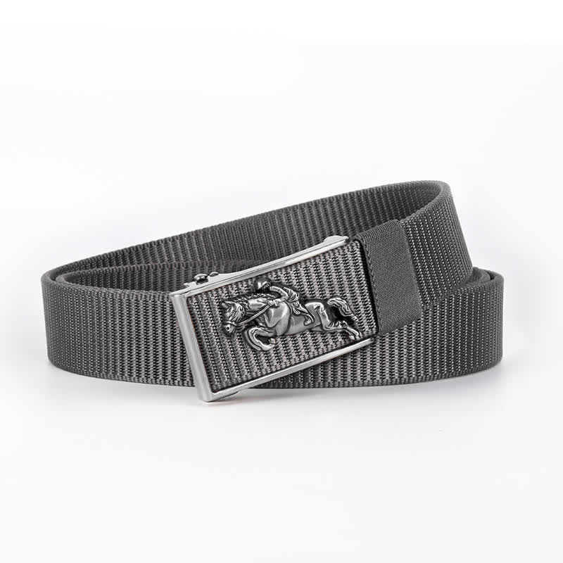 Men's Casual Horse Riding Automatic Buckle Nylon Belt - Gray / Silver - 42 - image 15
