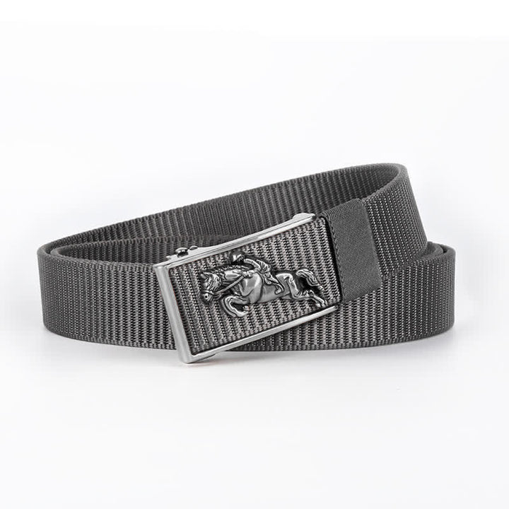 Men's Casual Horse Riding Automatic Buckle Nylon Belt - Gray / Silver - 42 - image 15