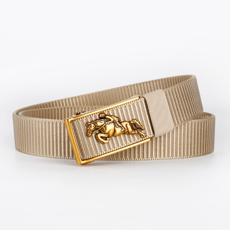 Men's Casual Horse Riding Automatic Buckle Nylon Belt - Khaki / Gold - 42 - image 7