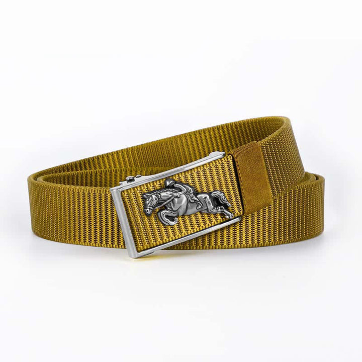 Men's Casual Horse Riding Automatic Buckle Nylon Belt - Goldenrod / Silver - 42 - image 18