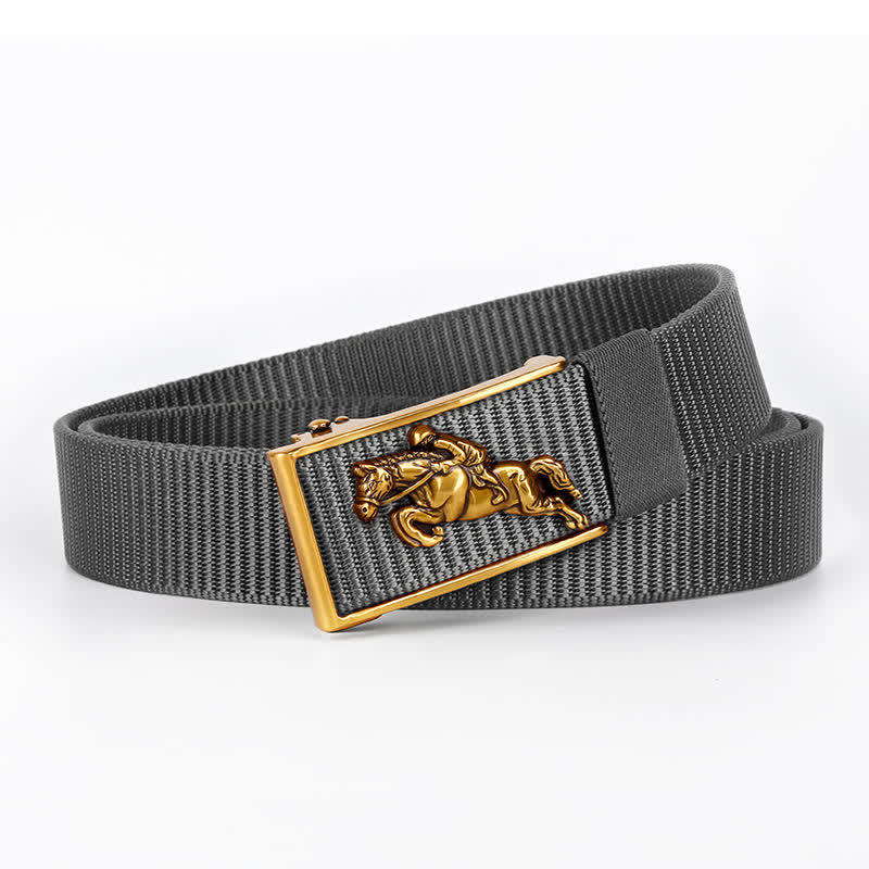 Men's Casual Horse Riding Automatic Buckle Nylon Belt - Gray / Gold - 42 - image 6