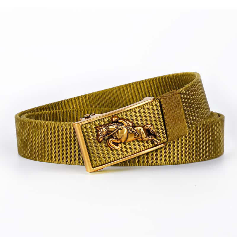 Men's Casual Horse Riding Automatic Buckle Nylon Belt - Goldenrod / Gold - 42 - image 9