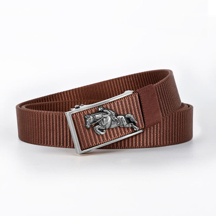 Men's Casual Horse Riding Automatic Buckle Nylon Belt - Coffee / Silver - 42 - image 17