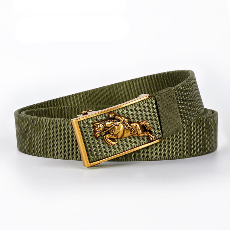 Men's Casual Horse Riding Automatic Buckle Nylon Belt - Army Green / Gold - 42 - image 10