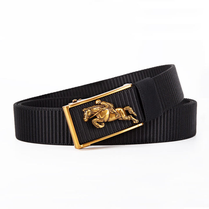 Men's Casual Horse Riding Automatic Buckle Nylon Belt - Black / Gold - 42 - image 0
