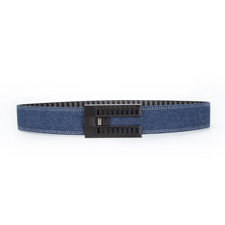 Men's Adjustable Automatic Buckle Denim Fabric Belt - Dark Blue / Black - 38 - image 7