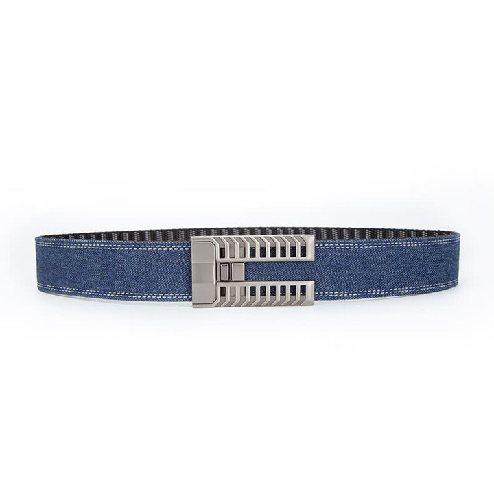 Men's Adjustable Automatic Buckle Denim Fabric Belt - Dark Blue / Silver - 38 - image 8