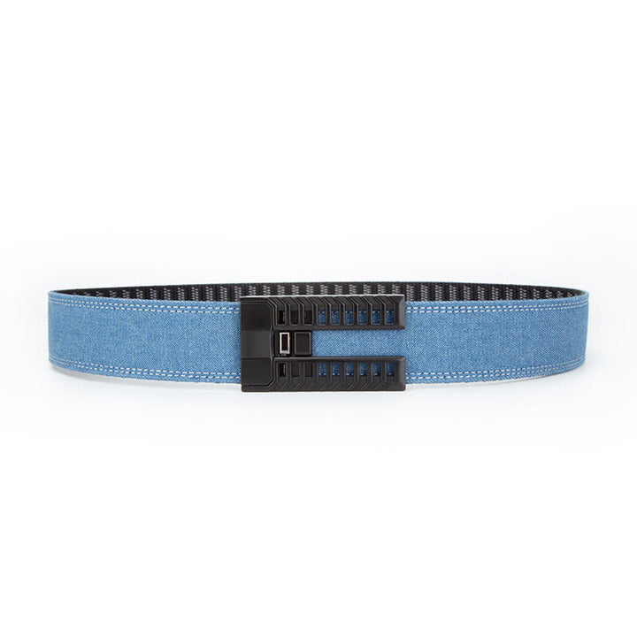 Men's Adjustable Automatic Buckle Denim Fabric Belt - Light Blue / Black - 38 - image 9