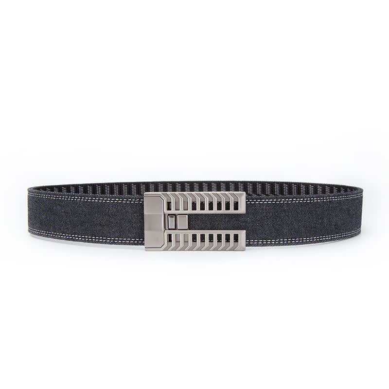 Men's Adjustable Automatic Buckle Denim Fabric Belt - Black / Silver - 38 - image 6