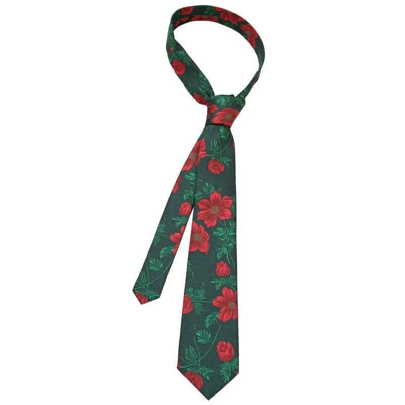 Men's Green Leaves & Red Rose Print Bow Tie Necktie - image 6
