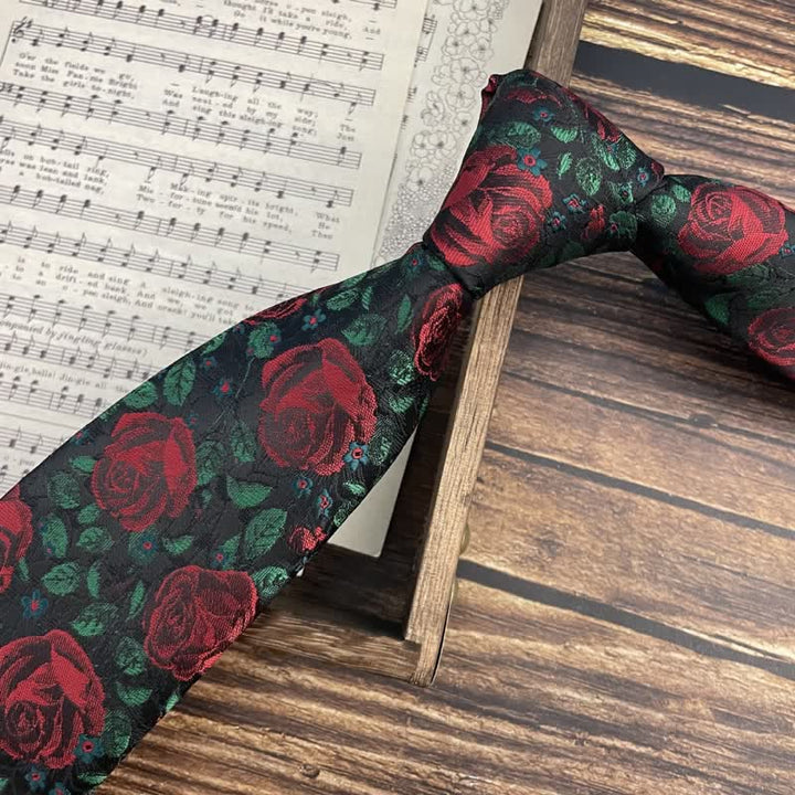 Men's Green Leaves & Red Rose Print Bow Tie Necktie - image 4