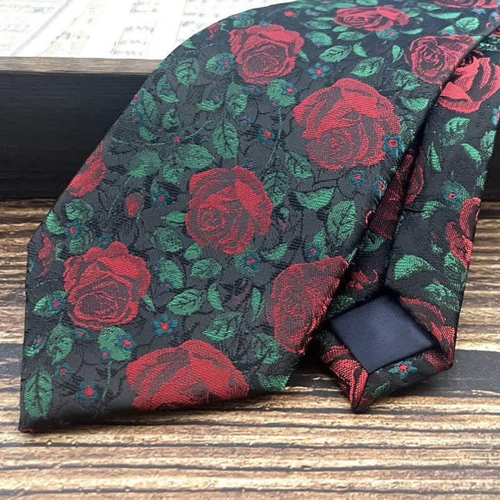 Men's Green Leaves & Red Rose Print Bow Tie Necktie - image 5