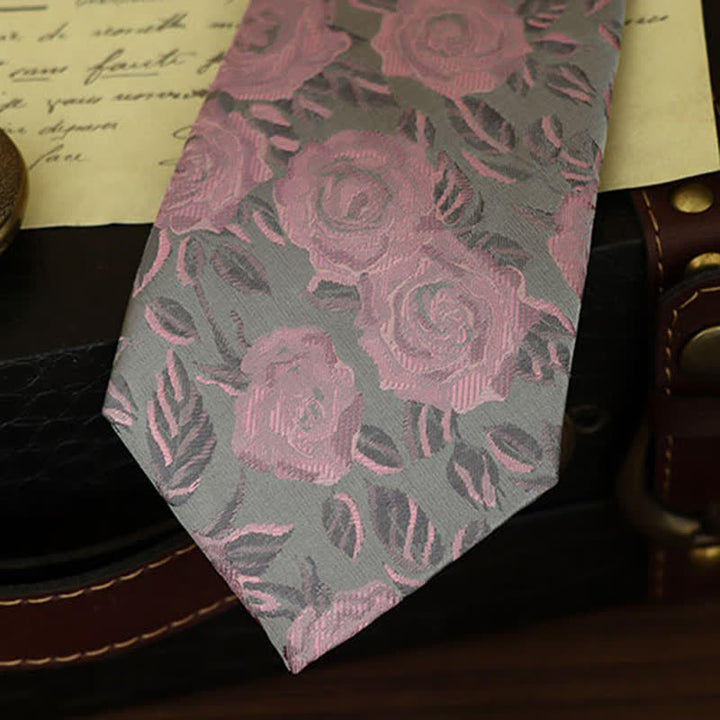 Men's Gray & Pink Rose Floral Pattern Bow Tie Necktie - image 3