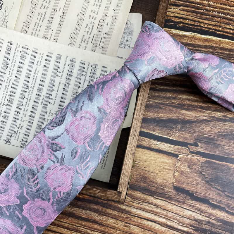 Men's Gray & Pink Rose Floral Pattern Bow Tie Necktie - image 4