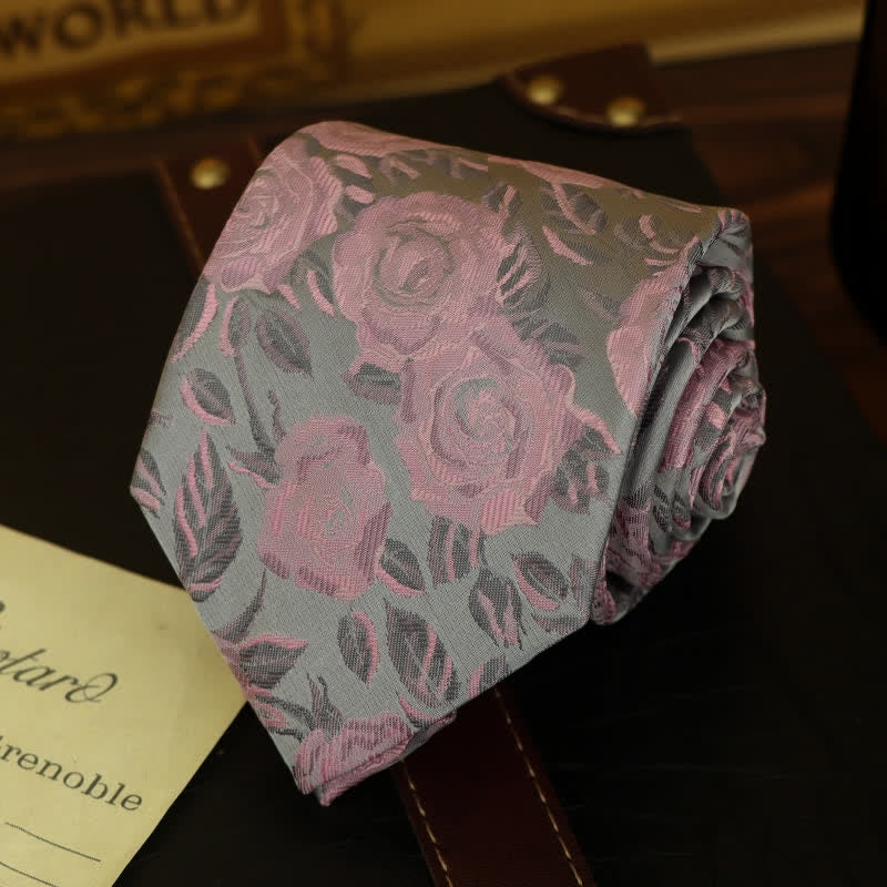 Men's Gray & Pink Rose Floral Pattern Bow Tie Necktie - image 1