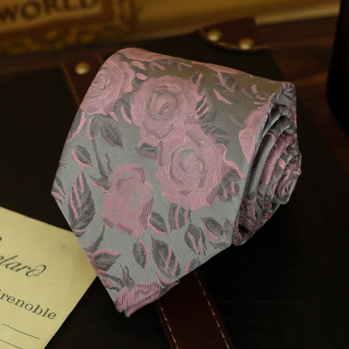 Men's Gray & Pink Rose Floral Pattern Bow Tie Necktie - image 1