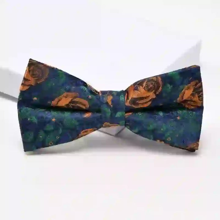 Men's Navy & Orange Rose Floral Printed Bow Tie Necktie - Bow Tie - image 1