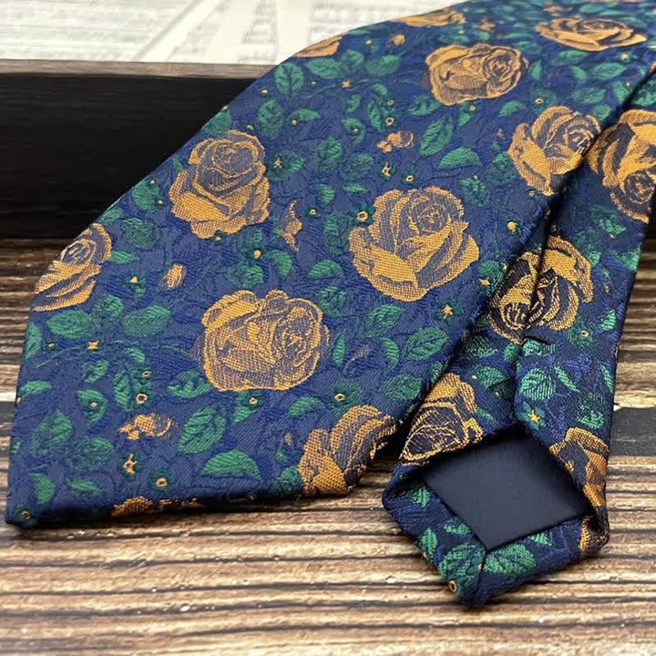Men's Navy & Orange Rose Floral Printed Bow Tie Necktie - image 3