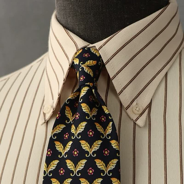 Men's Red Flowers & Gold Butterfly Motifs Dark Blue Necktie - Dark Blue - image 0
