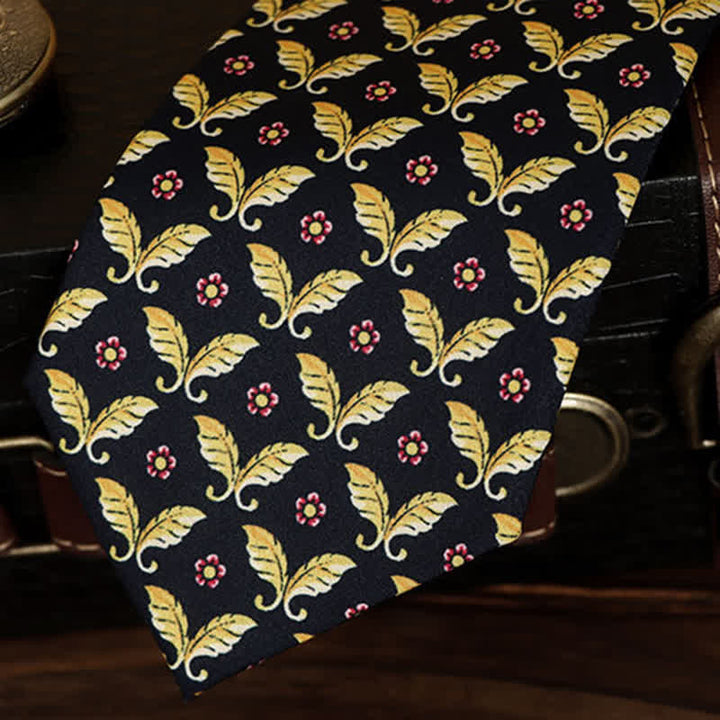Men's Red Flowers & Gold Butterfly Motifs Dark Blue Necktie - image 1