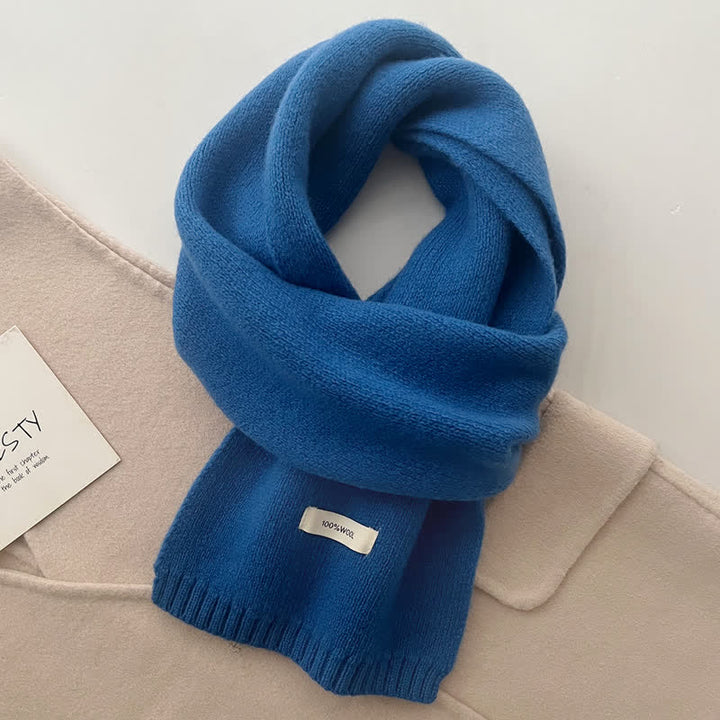 Unisex Classic Solid Color Knit Wool Scarf - Blue - image 7