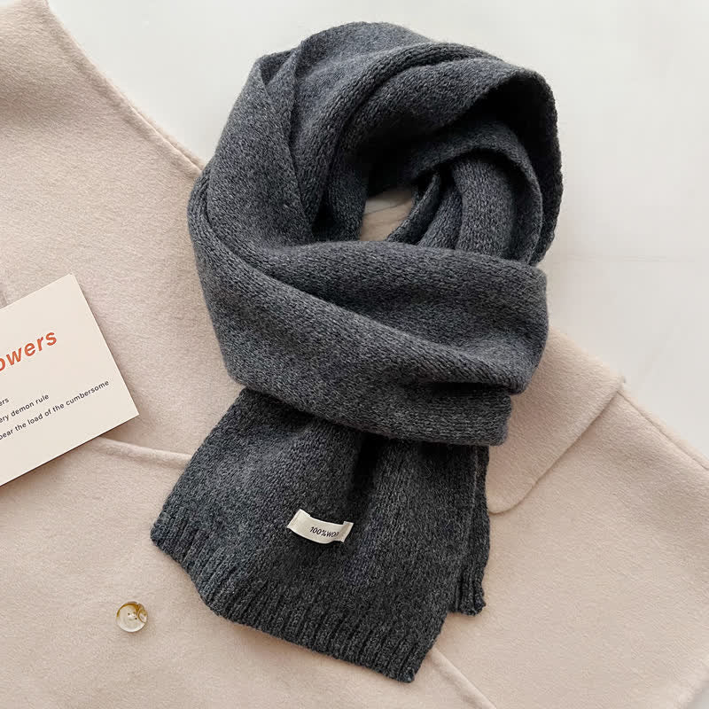 Unisex Classic Solid Color Knit Wool Scarf - Dark Gray - image 9