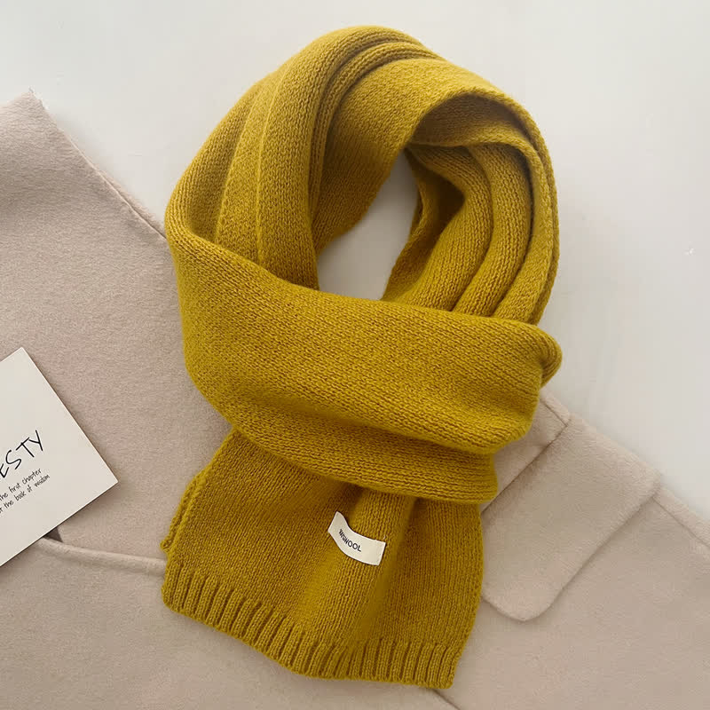 Unisex Classic Solid Color Knit Wool Scarf - Gold - image 12