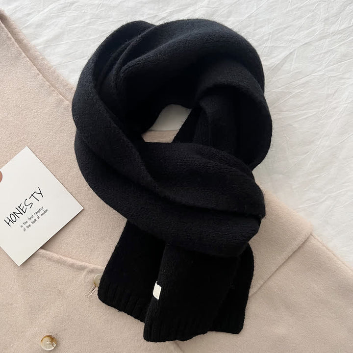 Unisex Classic Solid Color Knit Wool Scarf - Black - image 14