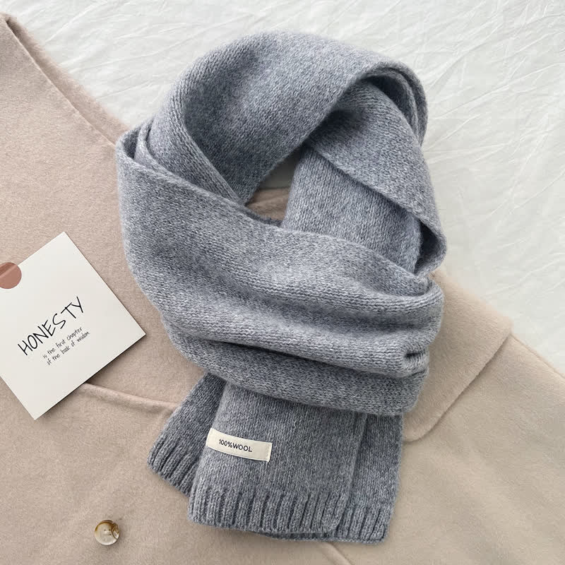 Unisex Classic Solid Color Knit Wool Scarf - Light Gray - image 8
