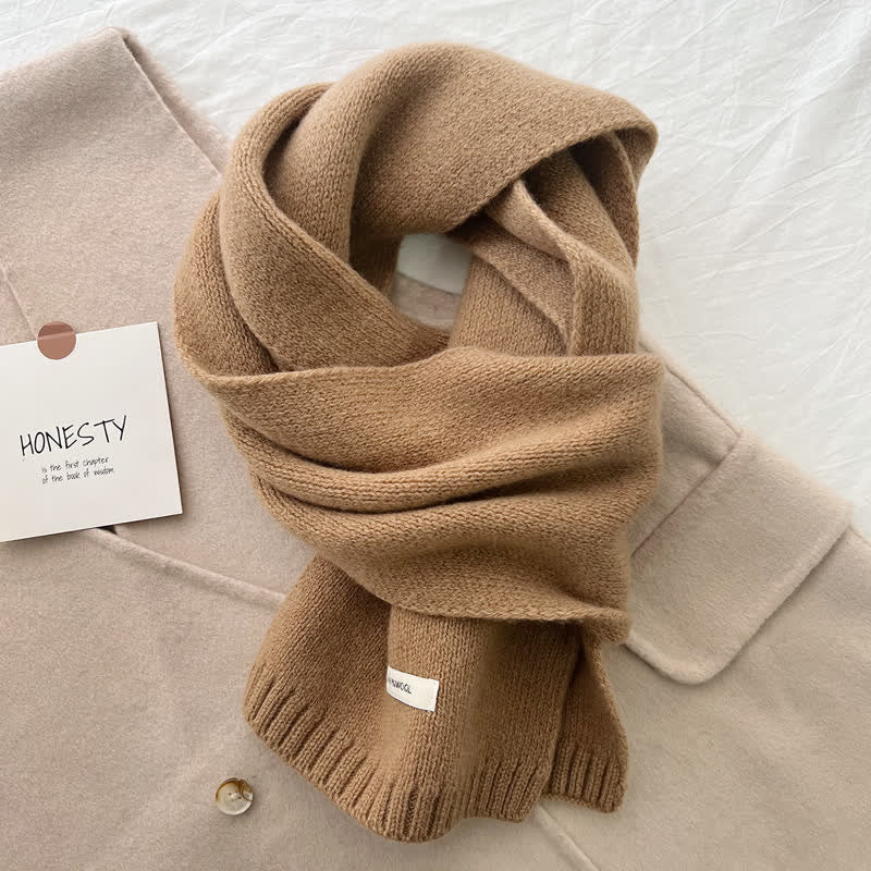 Unisex Classic Solid Color Knit Wool Scarf - Brown - image 13