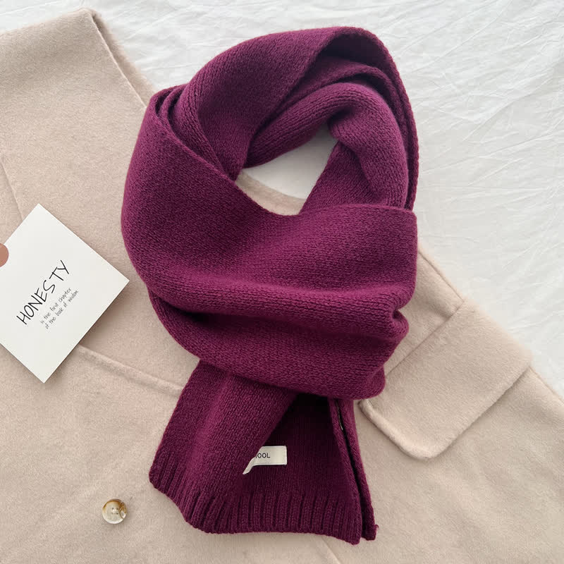 Unisex Classic Solid Color Knit Wool Scarf - Purple - image 4
