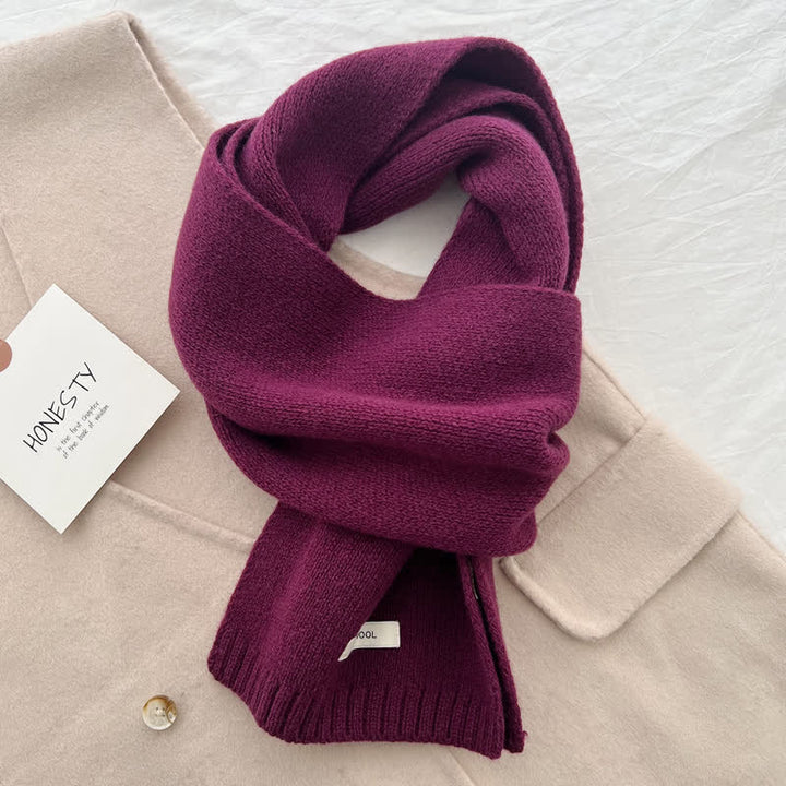 Unisex Classic Solid Color Knit Wool Scarf - Purple - image 4