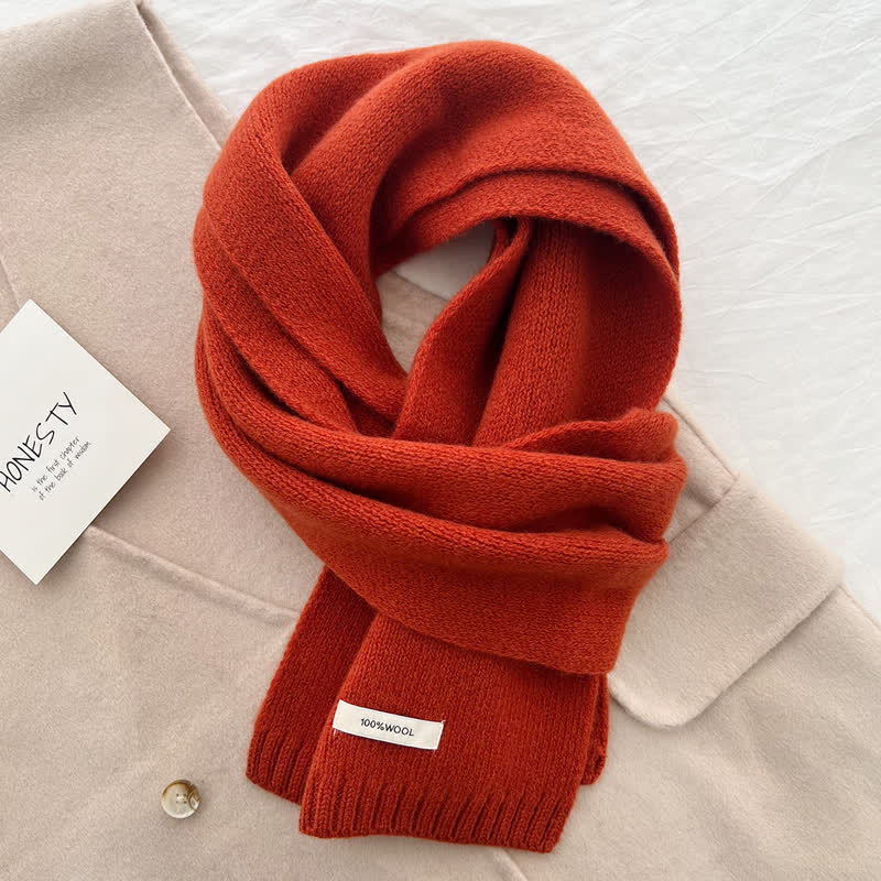 Unisex Classic Solid Color Knit Wool Scarf - OrangeRed - image 5