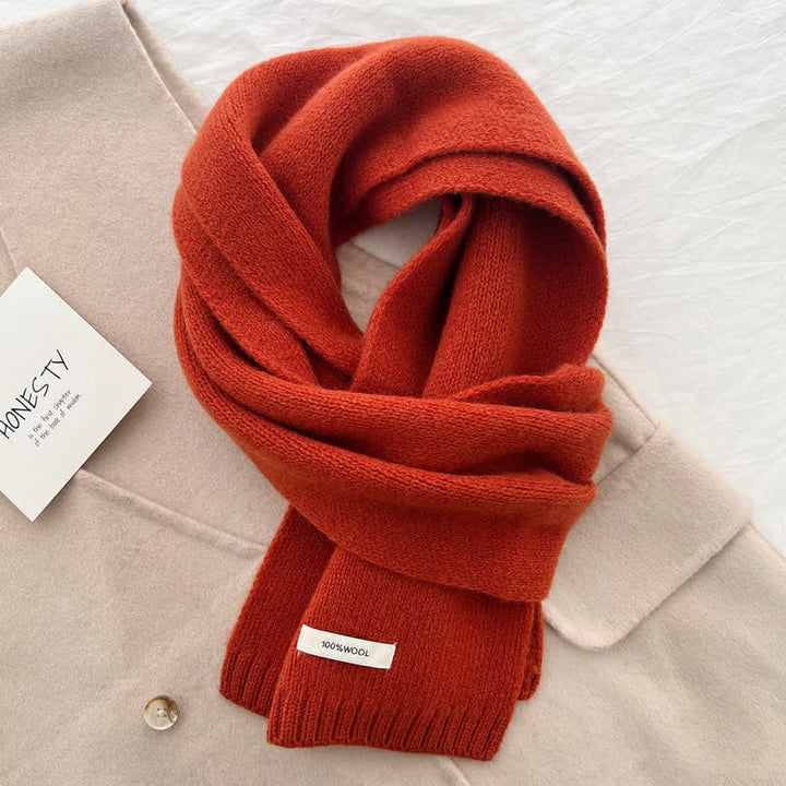 Unisex Classic Solid Color Knit Wool Scarf - OrangeRed - image 5