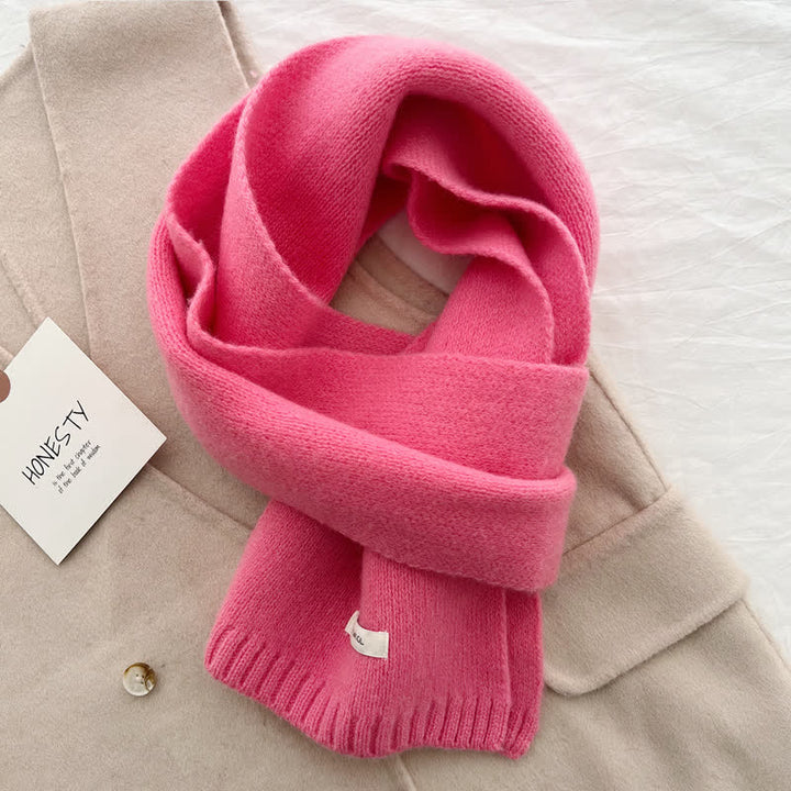 Unisex Classic Solid Color Knit Wool Scarf - Pink - image 2