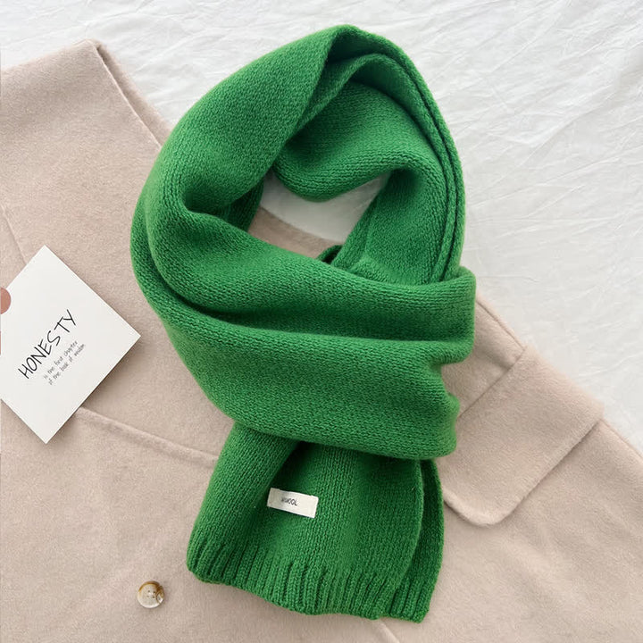 Unisex Classic Solid Color Knit Wool Scarf - Green - image 16