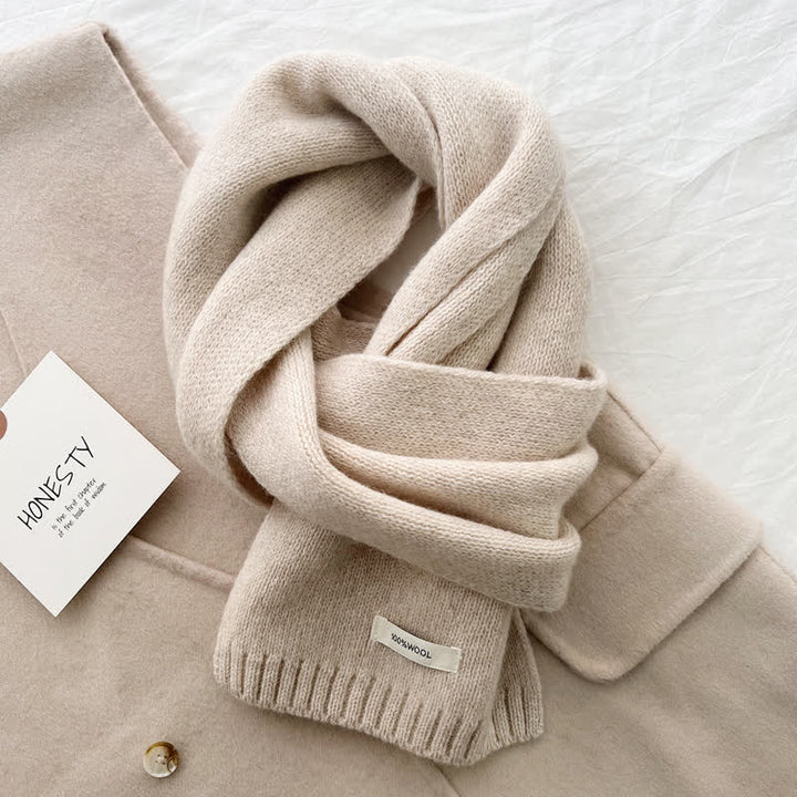Unisex Classic Solid Color Knit Wool Scarf - Ivory - image 15