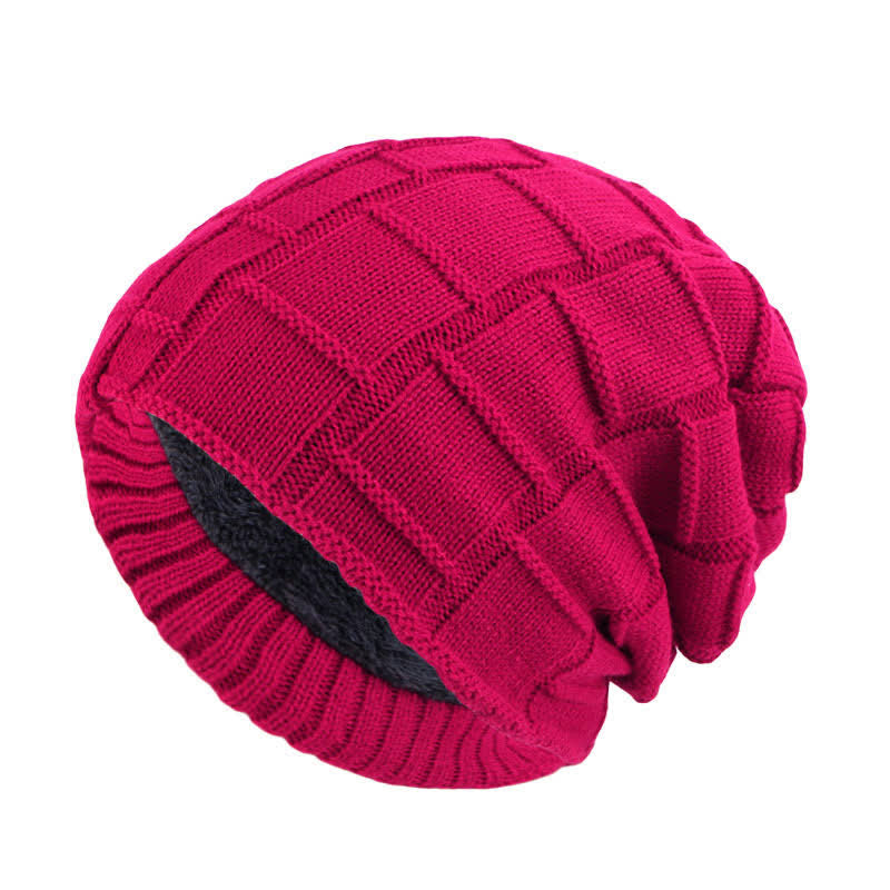Warm Fur Lined Beanie Knitted Hat - Red - Adjustable - image 3