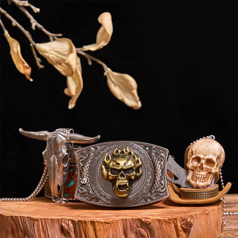 Gold Skull DIY Hidden Knife Belt Buckle Bull Pendant Skull Head Necklace Bundle Set - Gold Skull - Turquoise Carved Belt - 42 - image 10