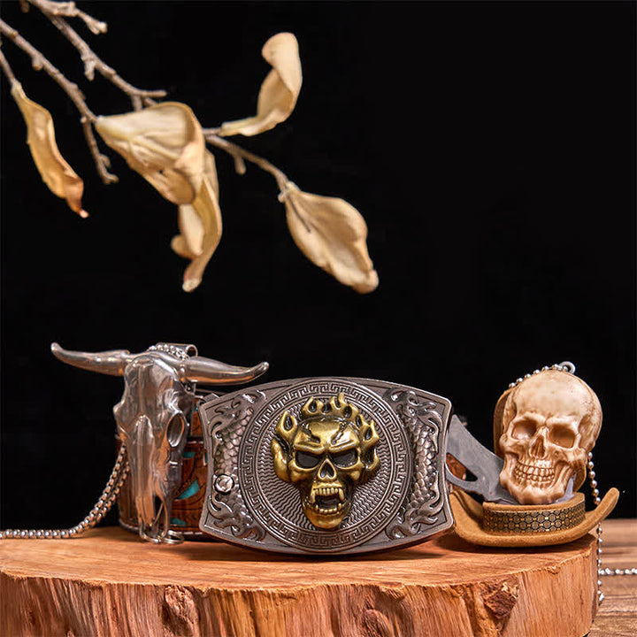 Gold Skull DIY Hidden Knife Belt Buckle Bull Pendant Skull Head Necklace Bundle Set - Gold Skull - Turquoise Carved Belt - 42 - image 10