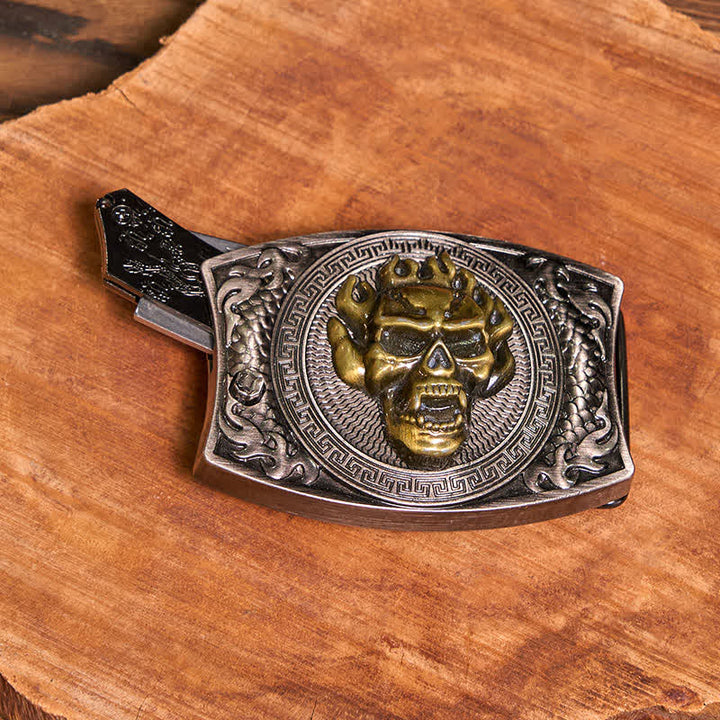 Gold Skull DIY Hidden Knife Belt Buckle Bull Pendant Skull Head Necklace Bundle Set - image 4