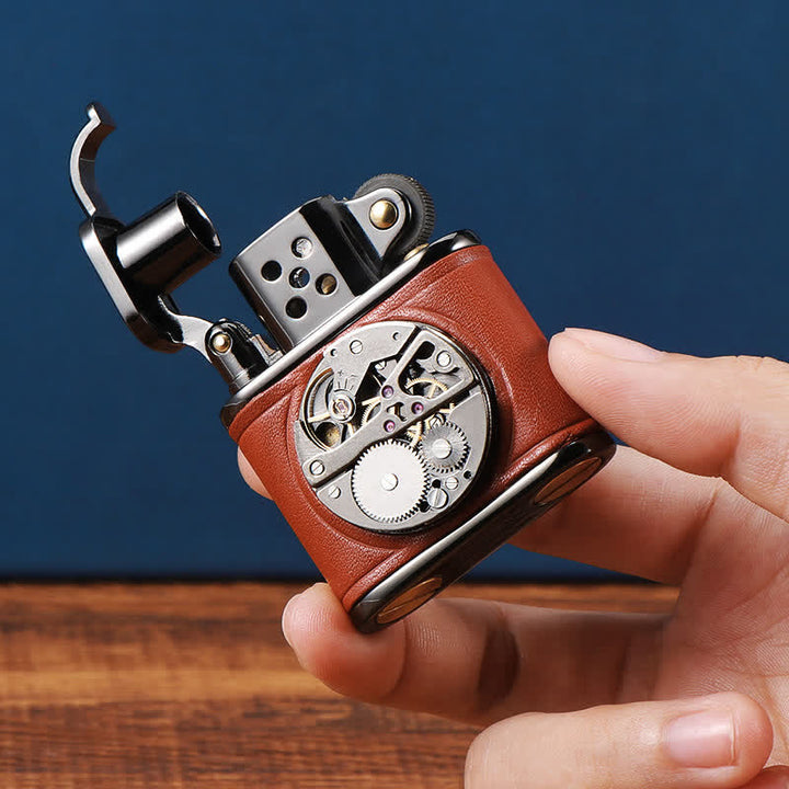 Steampunk Mechanical Antique Leather Flip Kerosene Lighter - image 5