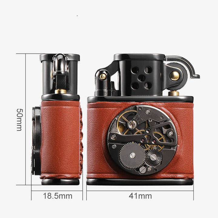 Steampunk Mechanical Antique Leather Flip Kerosene Lighter - image 7