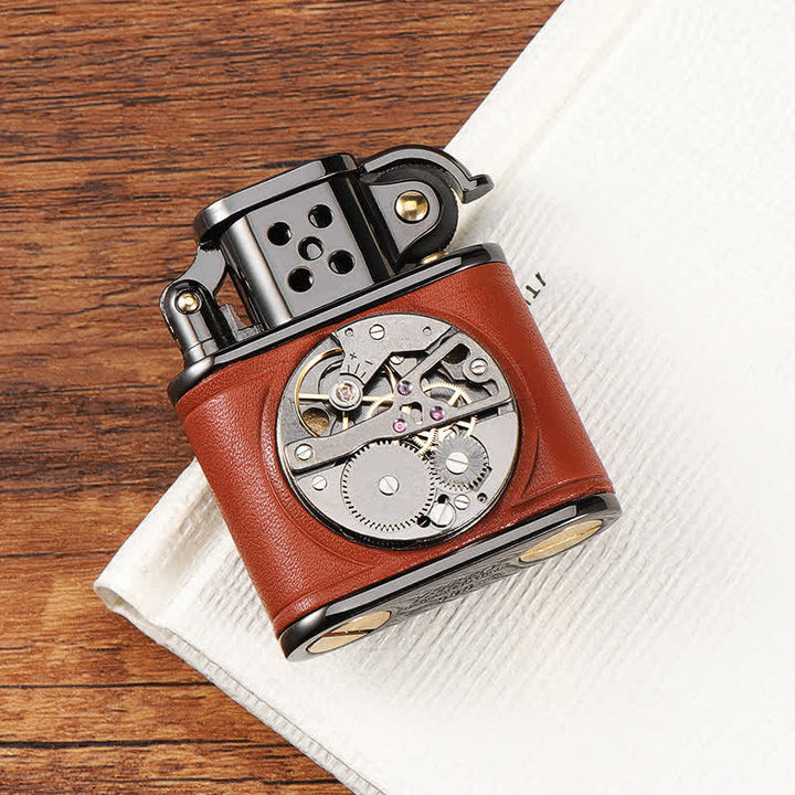 Steampunk Mechanical Antique Leather Flip Kerosene Lighter - Brown - image 2