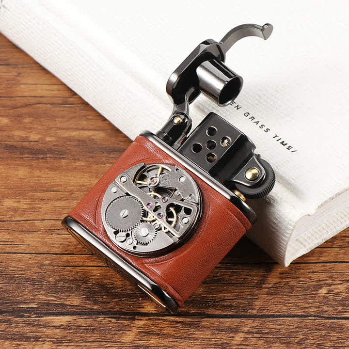 Steampunk Mechanical Antique Leather Flip Kerosene Lighter - image 3