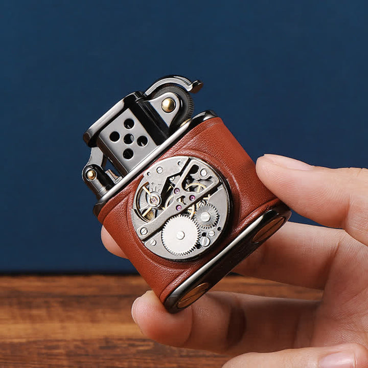Steampunk Mechanical Antique Leather Flip Kerosene Lighter - image 4