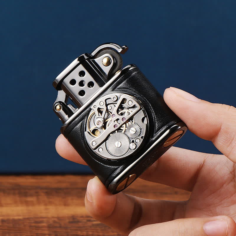 Steampunk Mechanical Antique Leather Flip Kerosene Lighter - image 1