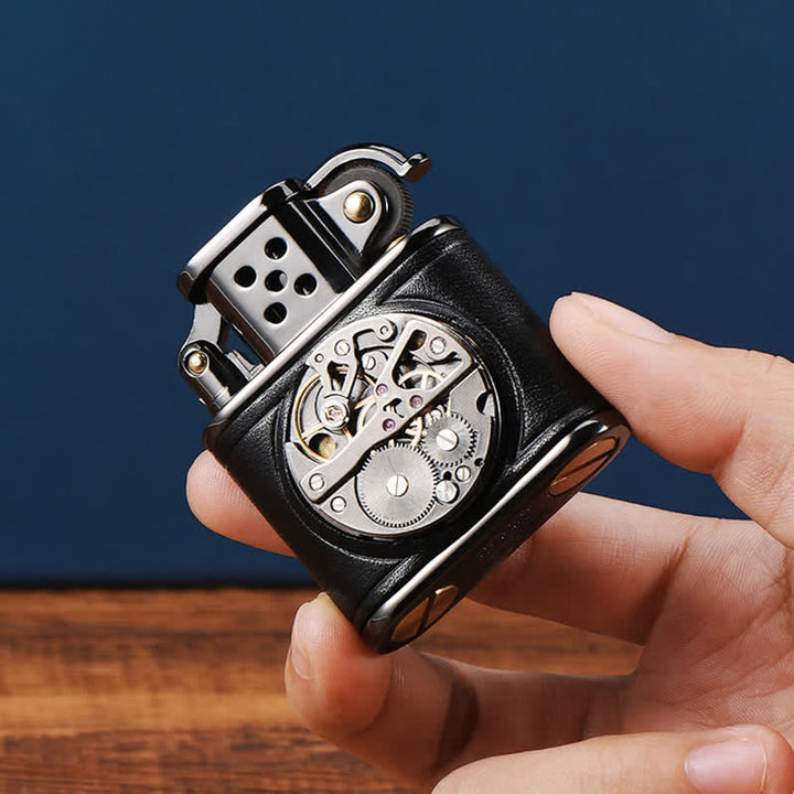 Steampunk Mechanical Antique Leather Flip Kerosene Lighter - image 1