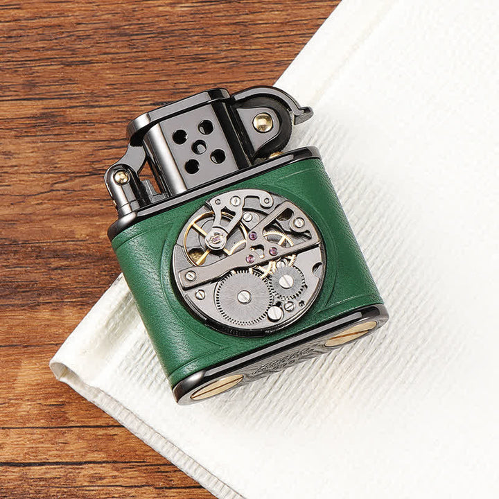 Steampunk Mechanical Antique Leather Flip Kerosene Lighter - Green - image 8