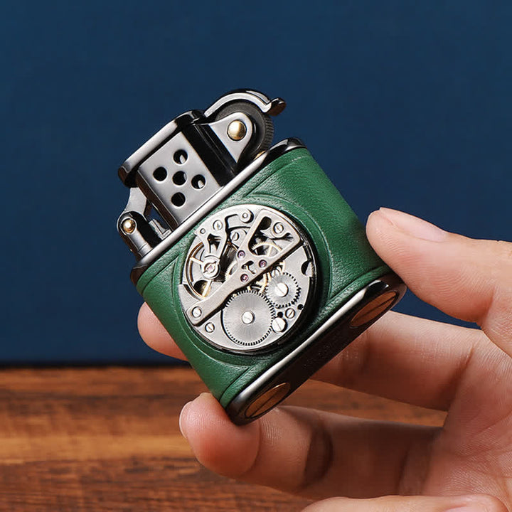 Steampunk Mechanical Antique Leather Flip Kerosene Lighter - image 9